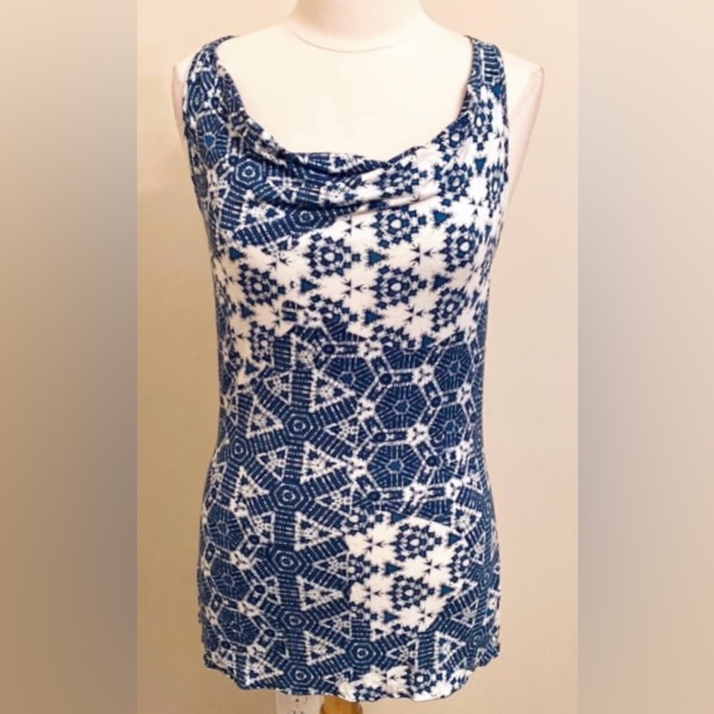 Banana Republic Blue White Geometric Sleeveless Racerback Tank Top Size S